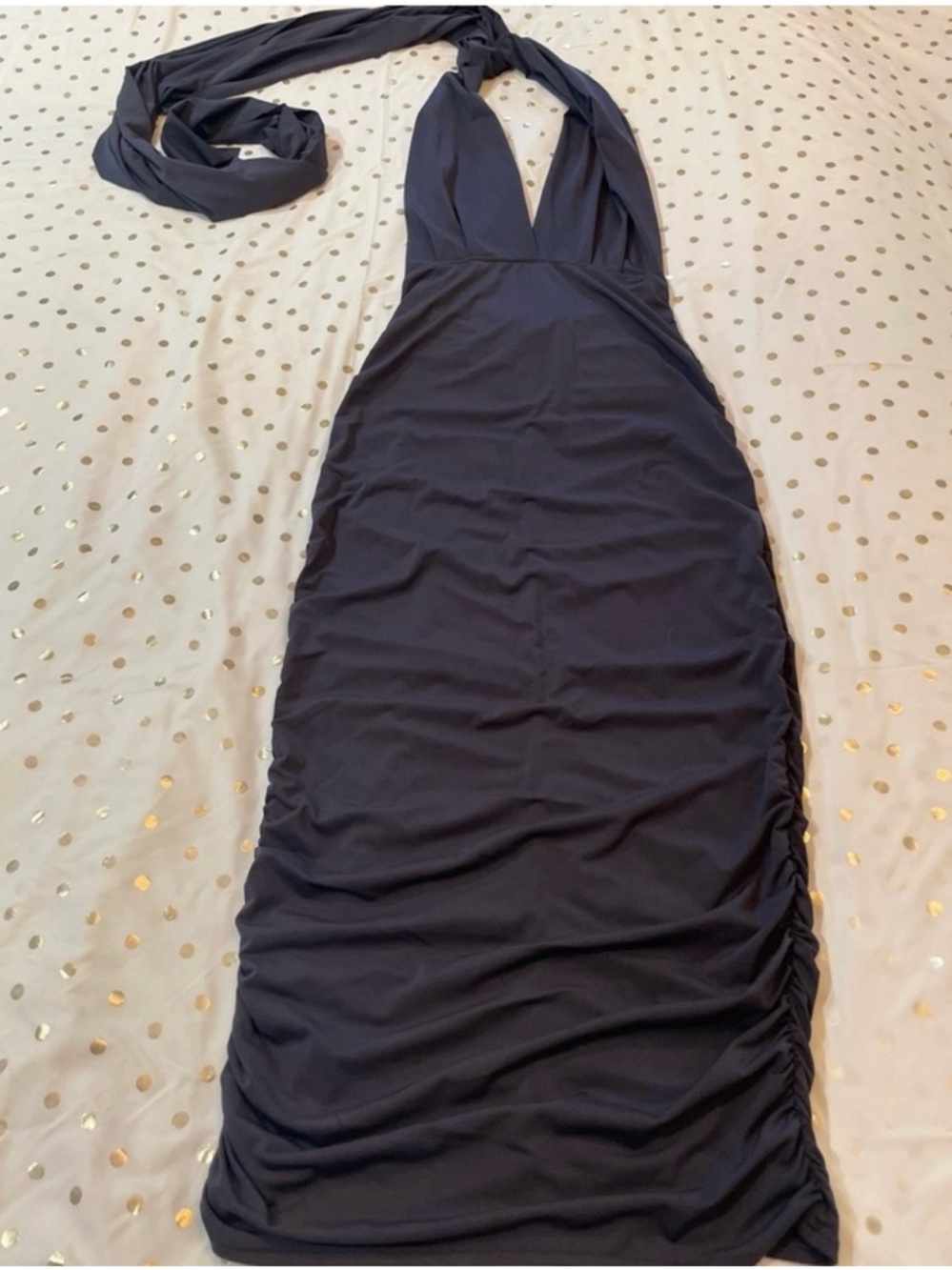 Y2K Moda International Black Ruched Bodycon Infinity Strap Dress
